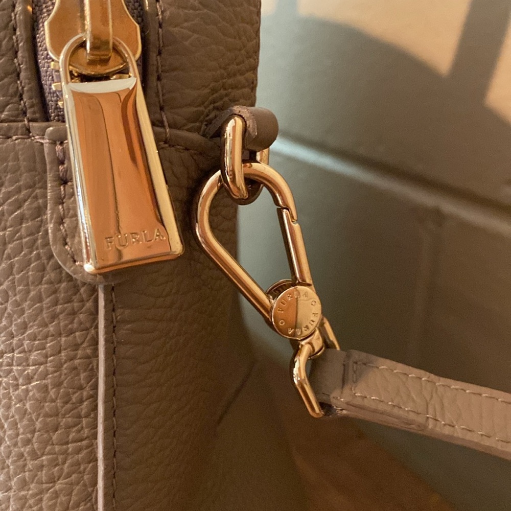 Furla Taupe Leather Satchel with Gold Hardware - Picture 6 of 12
